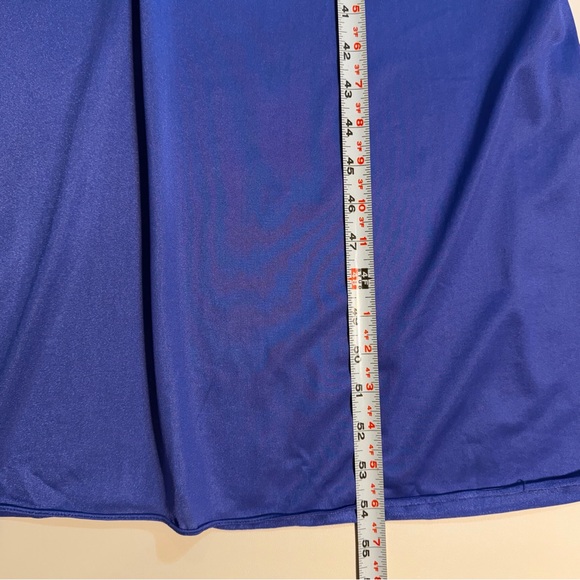 VINTAGE 80s silky nylon nightgown maxi long gown purple blue short sleeve floral - Picture 11 of 12